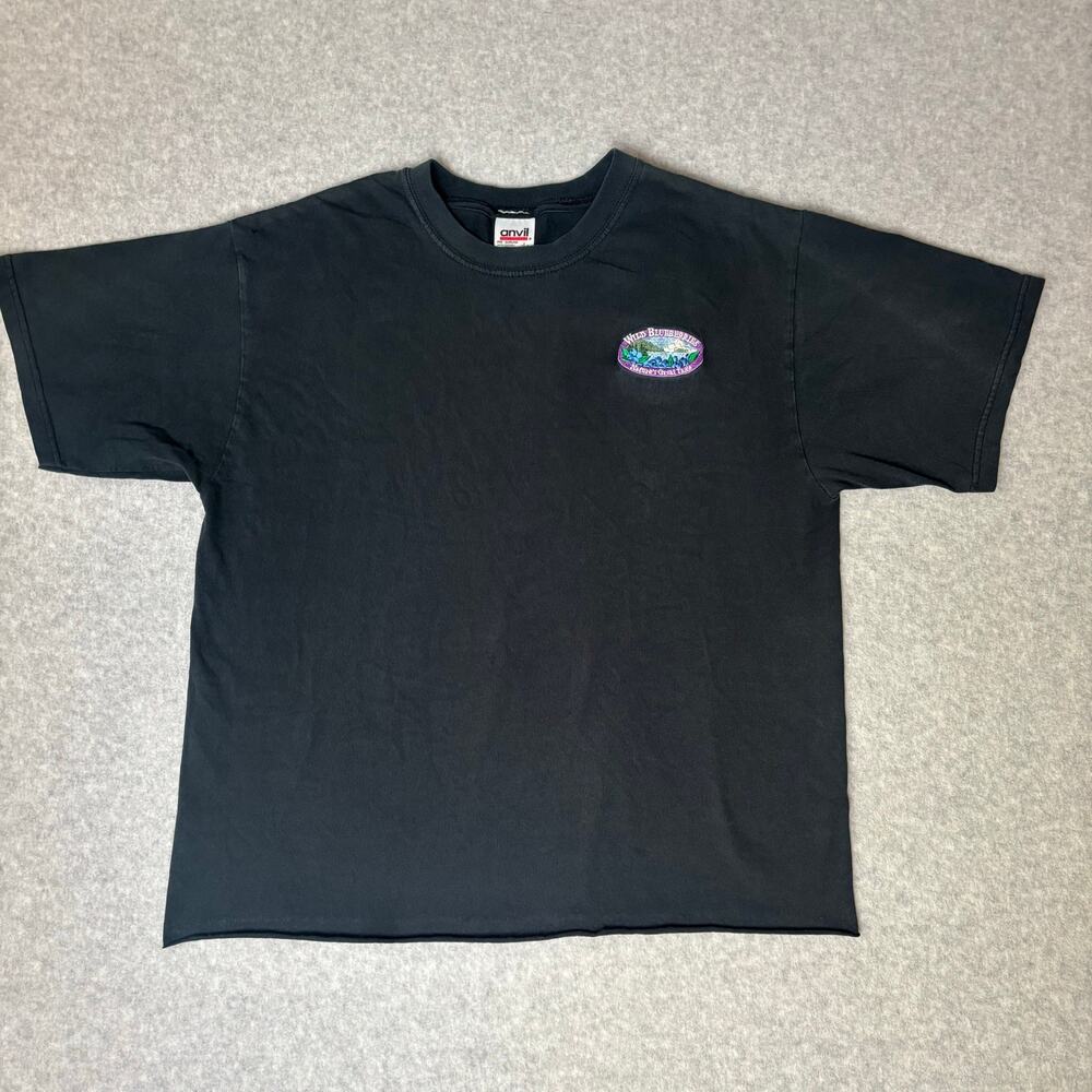 Vintage 1990s Anvil Preshrunk Cotton Gorpcore Blueberries Embroidered T-Shirt L